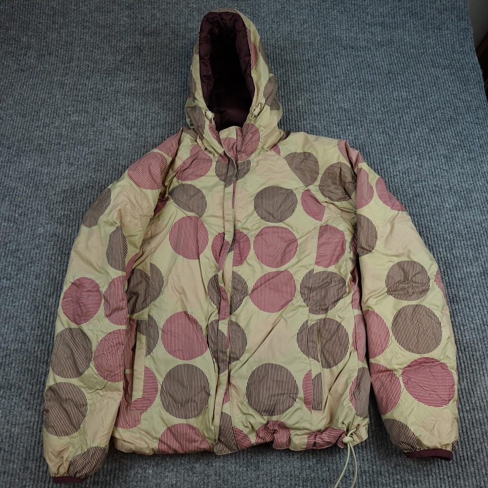 Burton Reversible Down Jacket Womens Small Multicolor Polka Dot Hooded Puffer